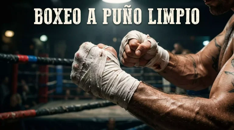 Puños vendados de un boxeador de bare knuckle antes de un combate en un ring circular