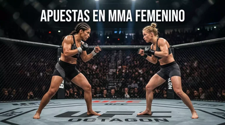 Dos luchadoras de MMA femenino en posición de combate dentro del octágono