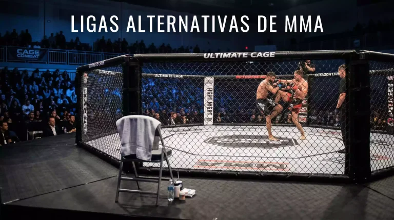Jaula de MMA vista desde la esquina durante un combate en una liga de artes marciales mixtas