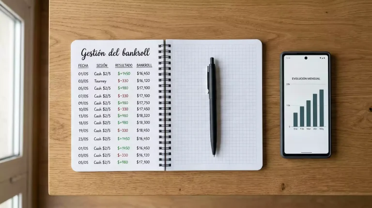 Cuaderno con anotaciones de apuestas deportivas junto a una calculadora sobre un escritorio