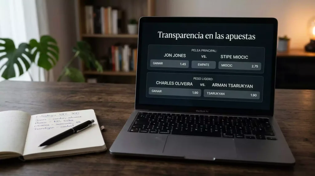 Pantalla de cuotas de apuestas de MMA mostrando líneas de un combate en un operador online